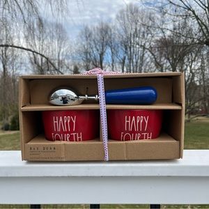 RAE DUNN "HAPPY FOURTH" Ice Cream Scoop & Set of 2 Bowls